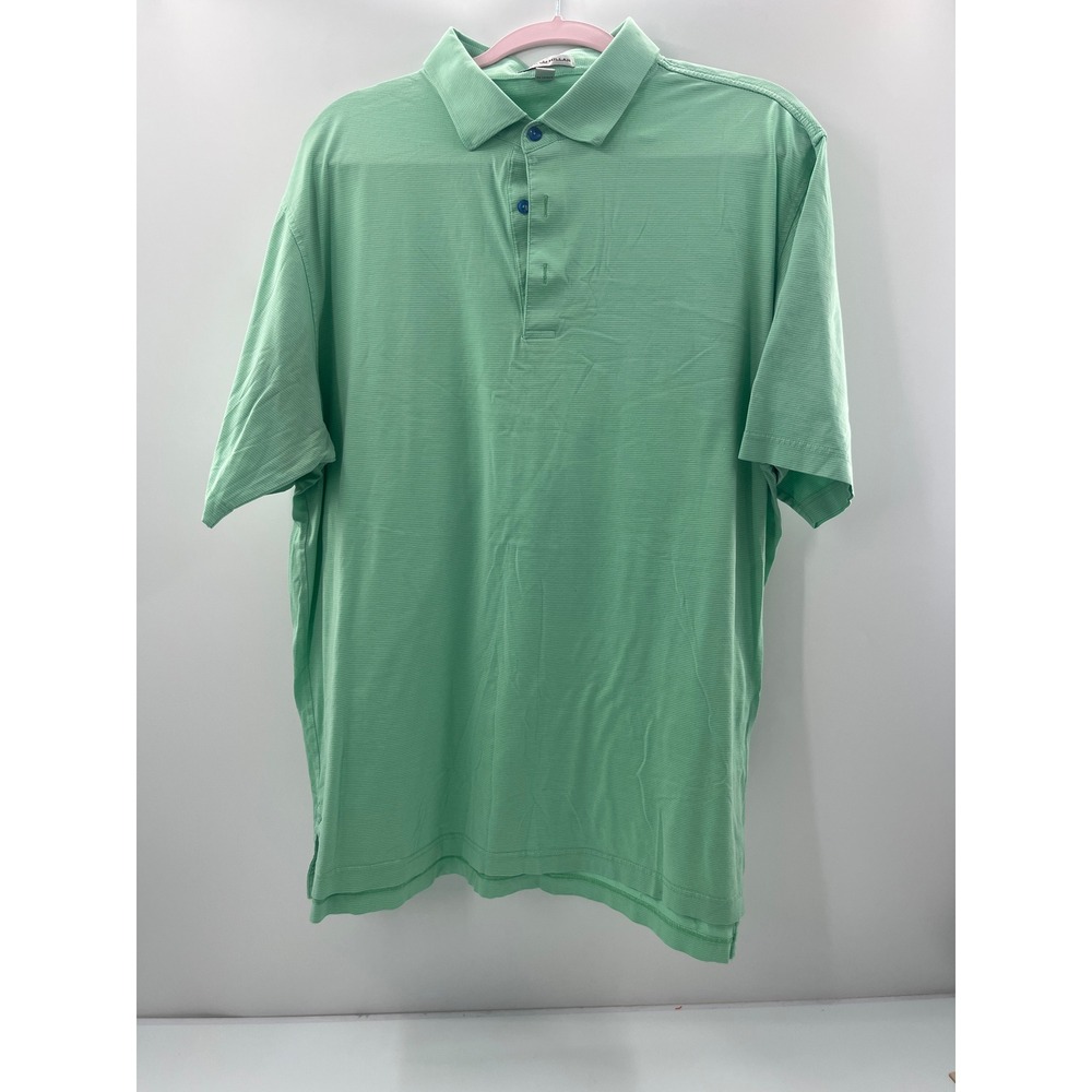 Peter Millar Mens XL Mint Green Striped Short Sleeve‎ 100% Cotton Polo Shirt